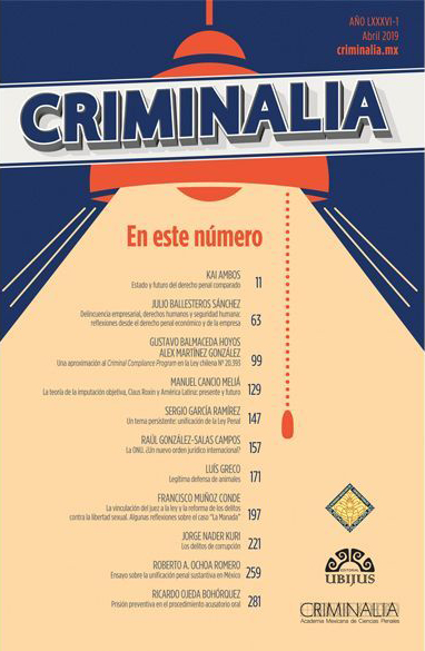 Revista Criminalia Año LXXXVI-1 - Enero-Abril-2019